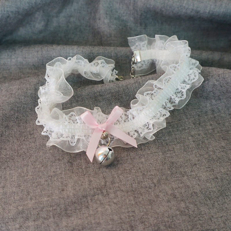 MaoJiang - Kawaii Lace Bell Choker Ribbon Collar necklace maojiang Pink