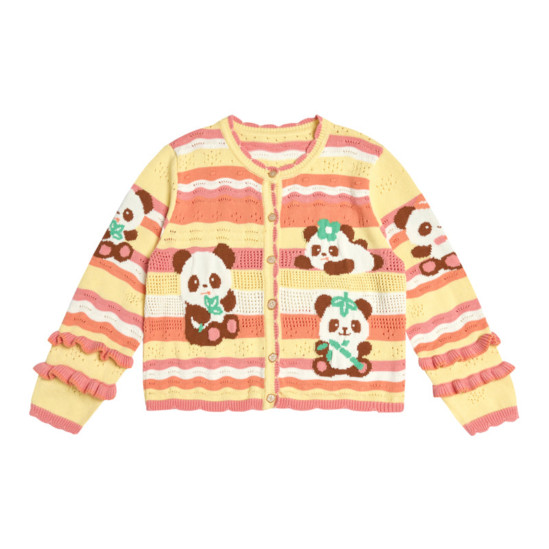 Lutra Jump Cardigan Striped Panda Cardigan Hollow Lace Knit Sweater cardigan Lutra Jump