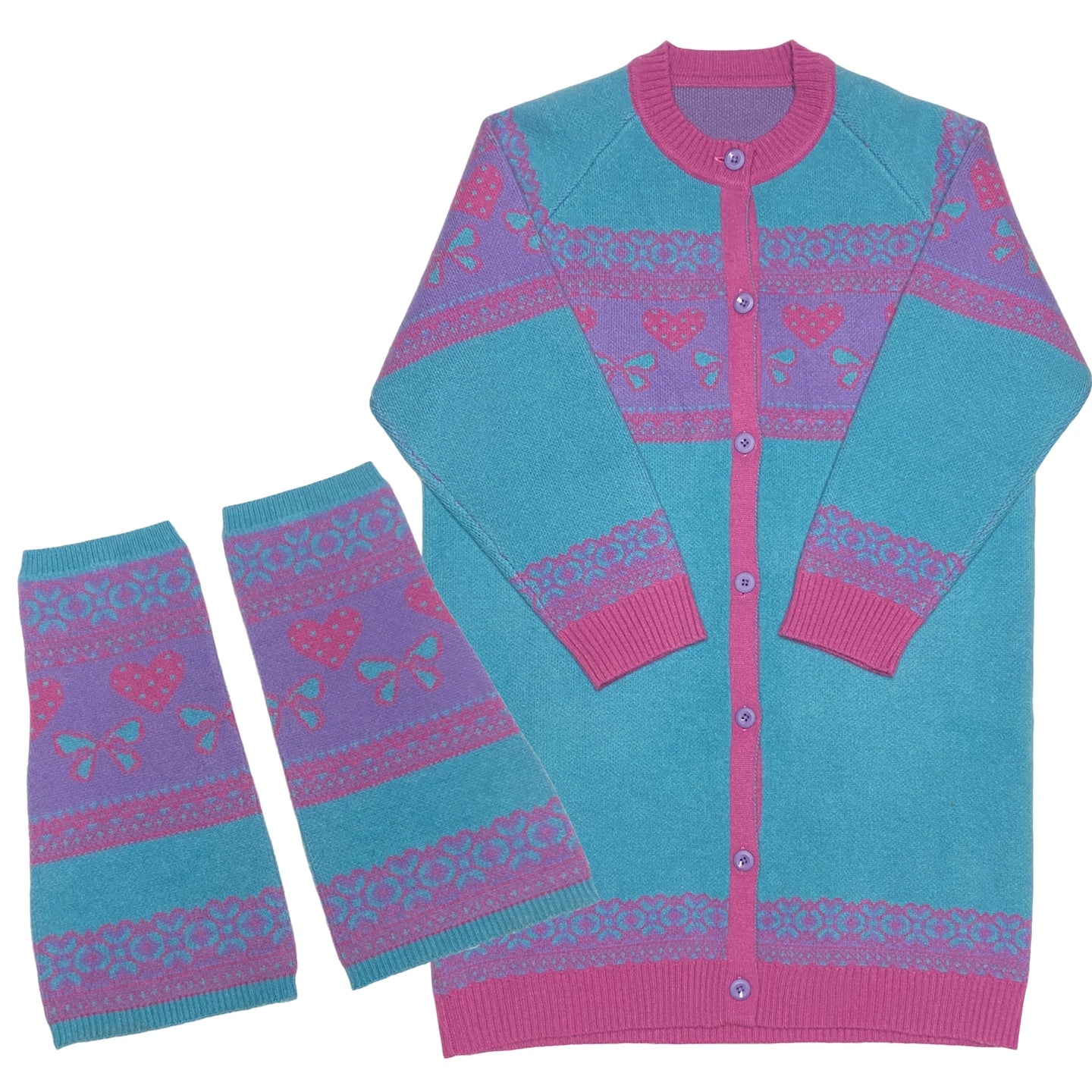 bunnybunnygun - Decora Kei Dopamine Knit Cardigan Oversized sweater dress Sweater Dress & 1 Pair of Leg Warmers