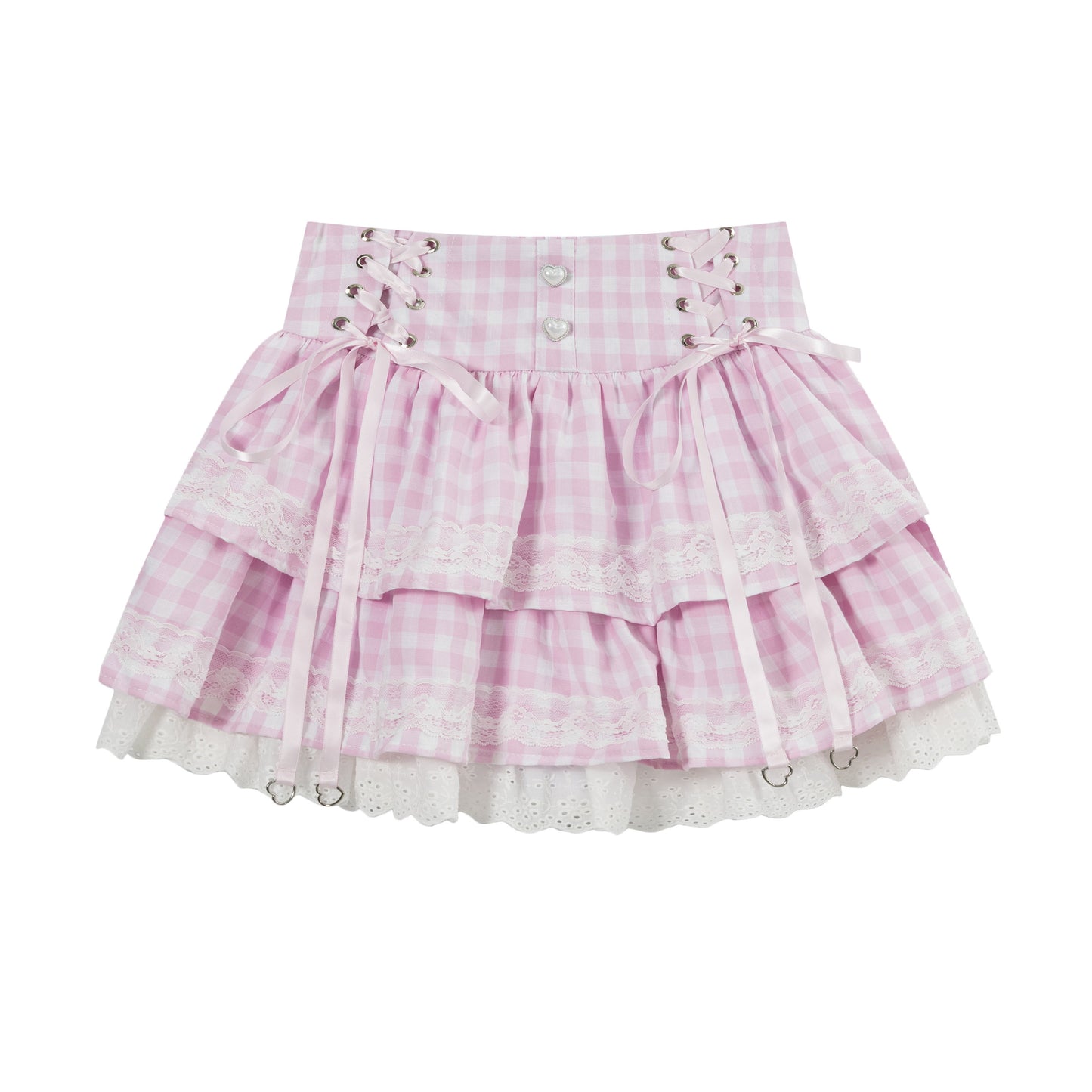 Languid Park - Plaid Lace Up Puff Skirt Land Decora Pink S