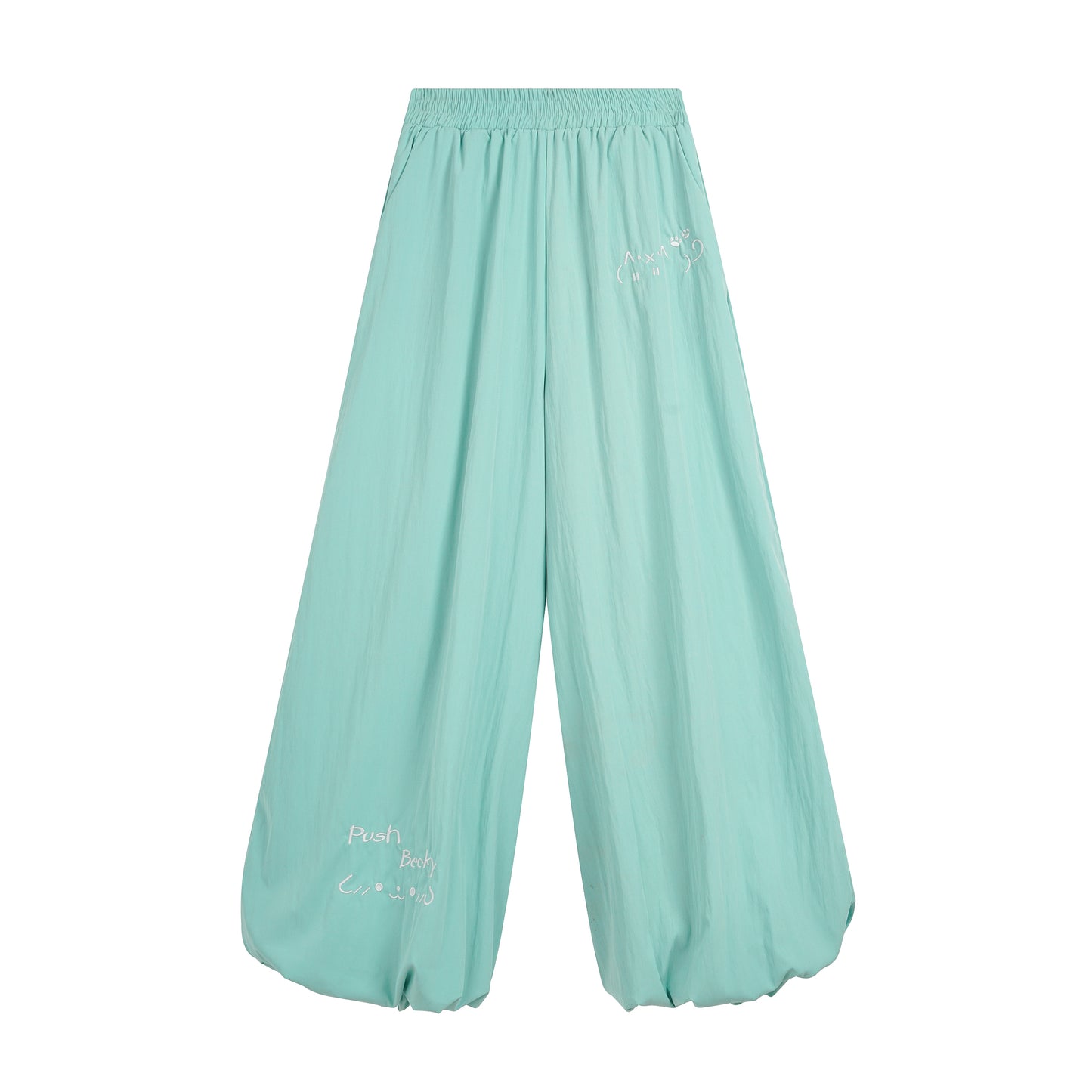 Cute Lin Embroidered Wide-Leg Pants | High-Waisted Kawaii Summer Trousers pants cute lin