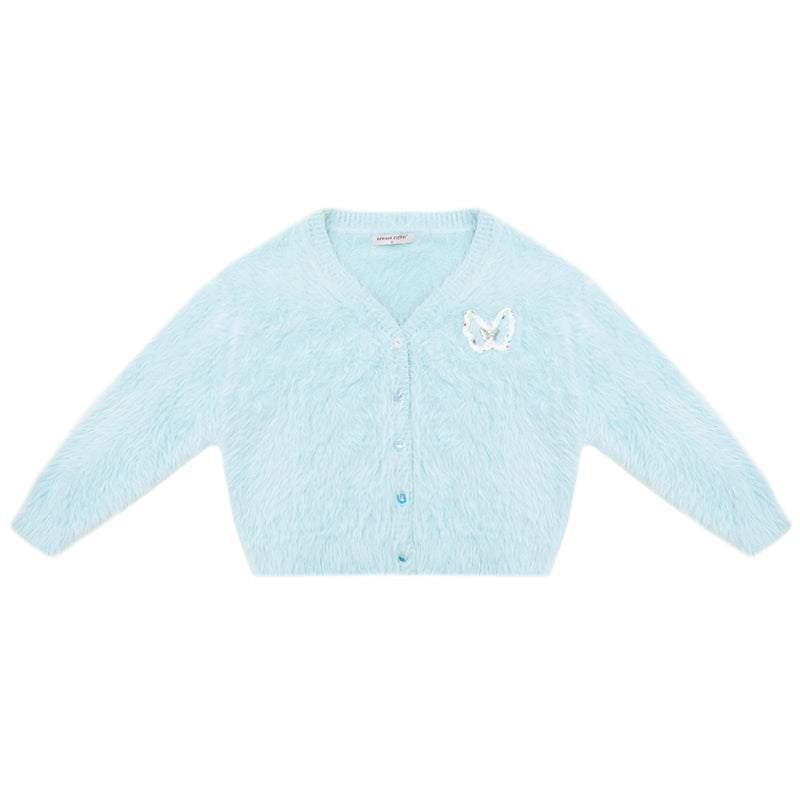 ziziFei - Y2K Soft Plush Butterfly Cardigan with Color Buttons cardigan ziziFei Blue S