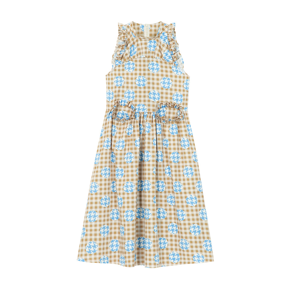 Tntntutu Patchwork Dress | Halter Neck Dress | Sleeveless Checkered Dress dress tntntutu Brown S