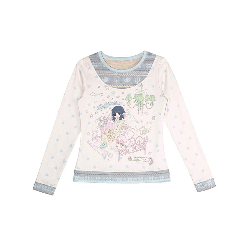 NeogoMade – Kawaii Knit Patchwork Layered Long Sleeve Tee shirt NeogoMade Grey Blue S