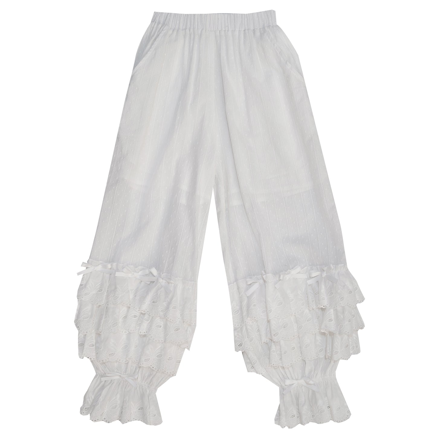 Daytoday Everyday Institute - Kawaii Layered Lace Bow Bubble Pants pants daytoday everyday institute White S