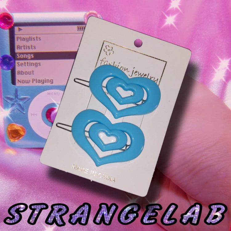 StrangeLab Decora Hair Clips | Retro Candy Color Heart Clips | Cool Girl Party Bang Clips hair clip strangelab Blue - 2pcs