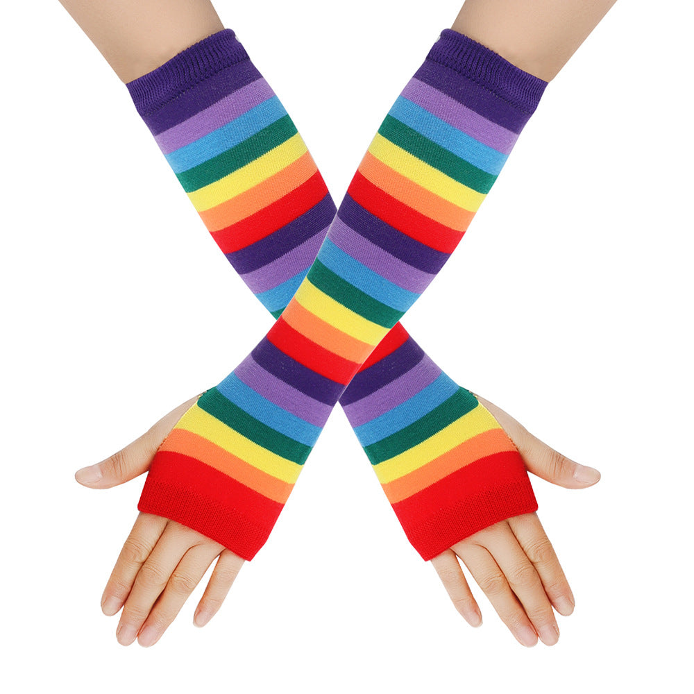 Decora Kei Rainbow Knit Arm Warmers Stretchy sleeves Land Decora 2