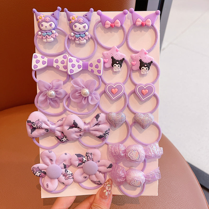 DuoFeiMao - Kawaii Kuromi Hair Accessories Set with Clip & Cartoon Elastic Band hair clip duofeimao Kuromi Hair Ties 20pcs Set