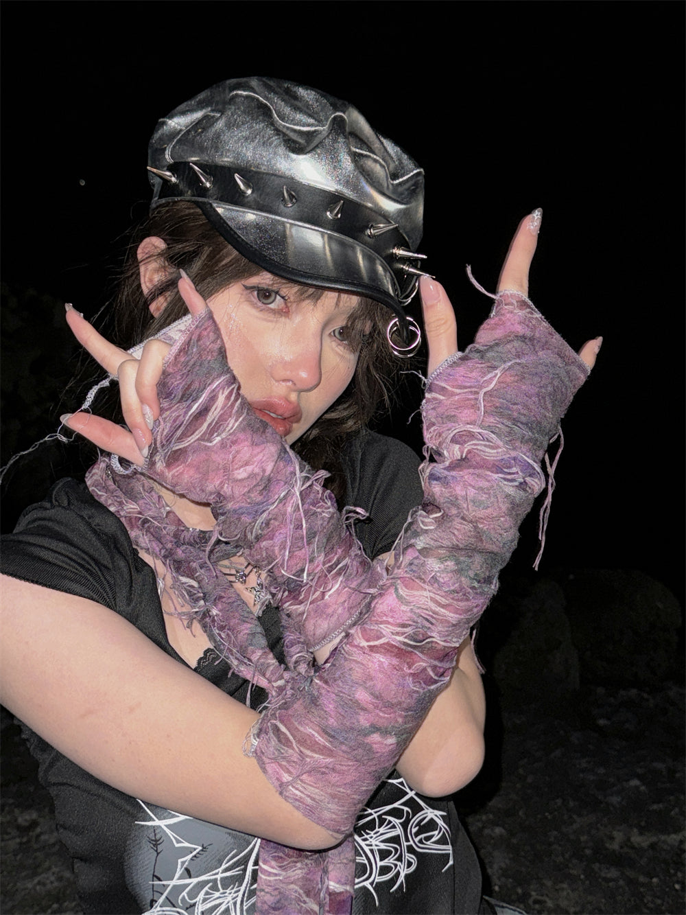 LET ME SEE - Y2K Dark Aesthetic Distressed Hole Leg Warmers leg warmmers let me see A Pair of Purple Sleeves