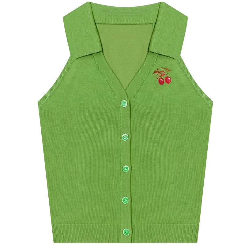 ziziFei - Girly Cherry Embroidery Sleeveless Top tank top ziziFei Green S