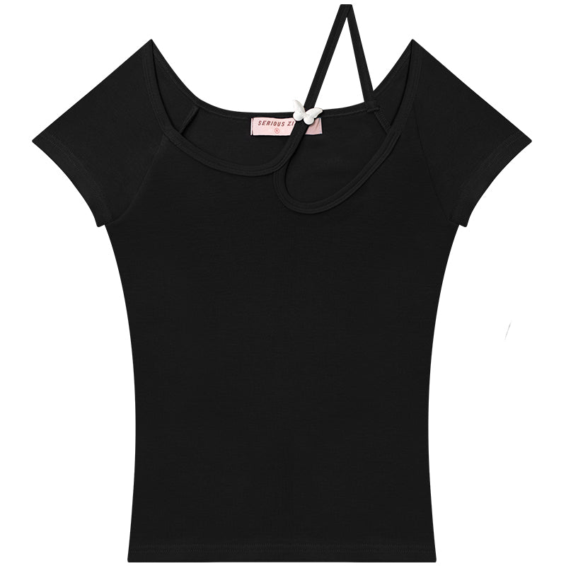 ziziFei - Girly Slim Fit Solid Color U-Neck Top shirt ziziFei Black S