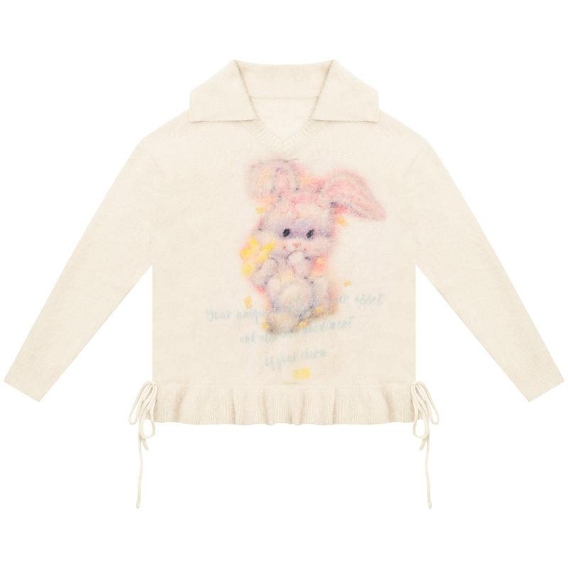 ziziFei - Kawaii V-Neck Bunny Knit Sweater sweater ziziFei Cream White S
