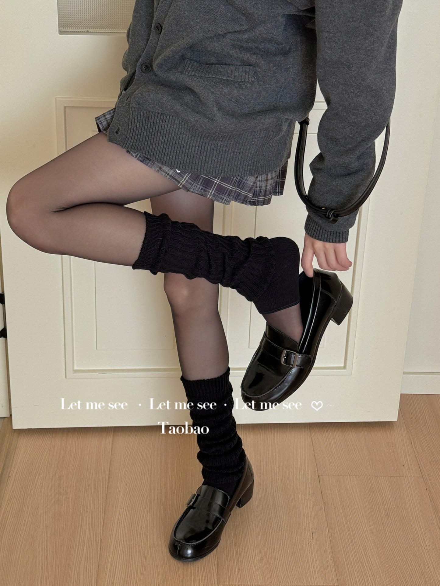 LET ME SEE 复古高级感舒适踩脚袜套 中筒堆堆袜显腿细百搭腿套 sock let me see Black