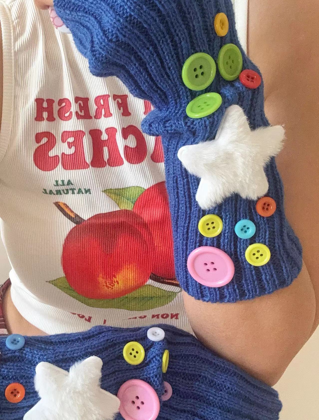 Hidden - Decora Knit Fingerless Gloves for Kawaii Sweet Girls sleeves hidden Blue