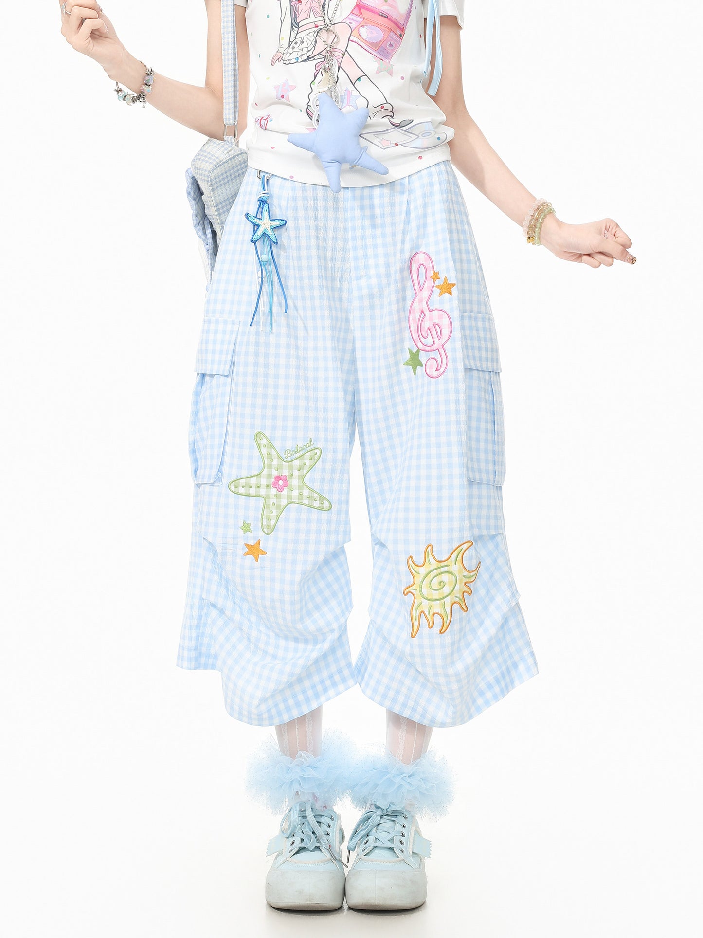 Languid Park - Star Embroidered Wide-Leg Pants pants Languid Park Blue S