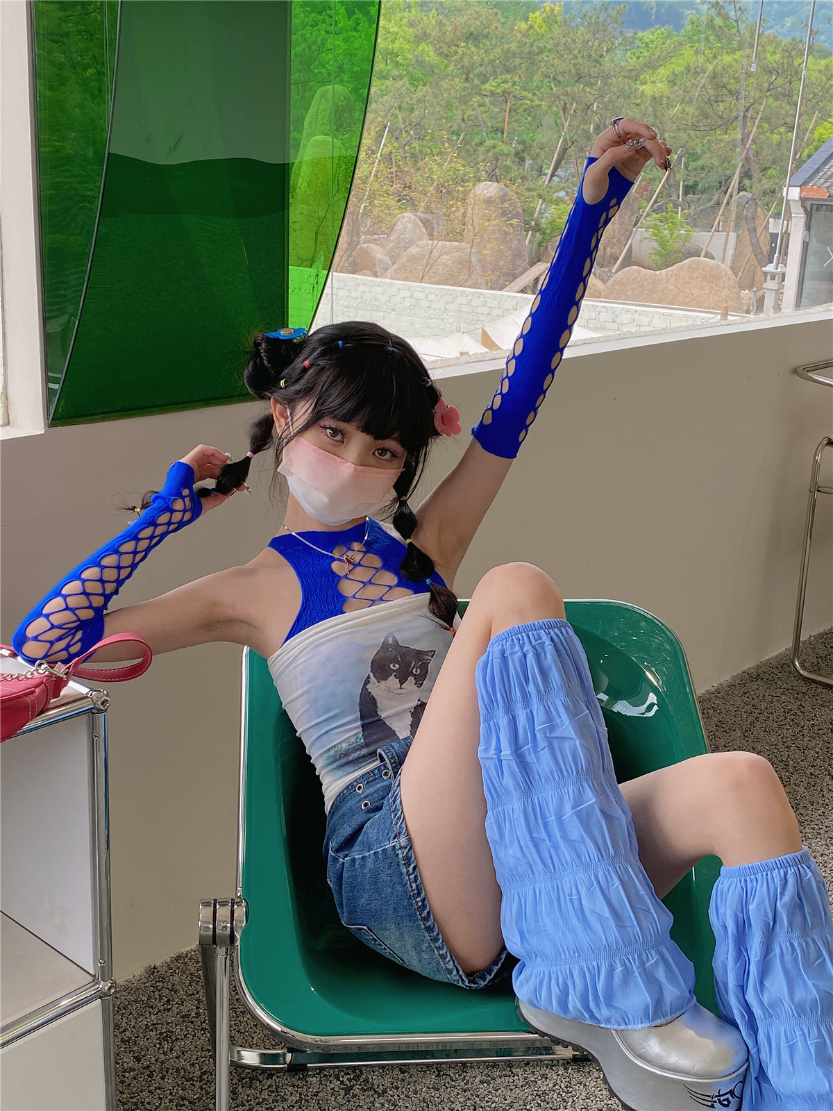 LET ME SEE - Y2K Flared Leg Warmers Land Decora Blue