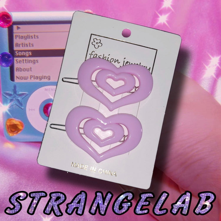 StrangeLab Decora Hair Clips | Retro Candy Color Heart Clips | Cool Girl Party Bang Clips hair clip strangelab Light Pink - 2pcs