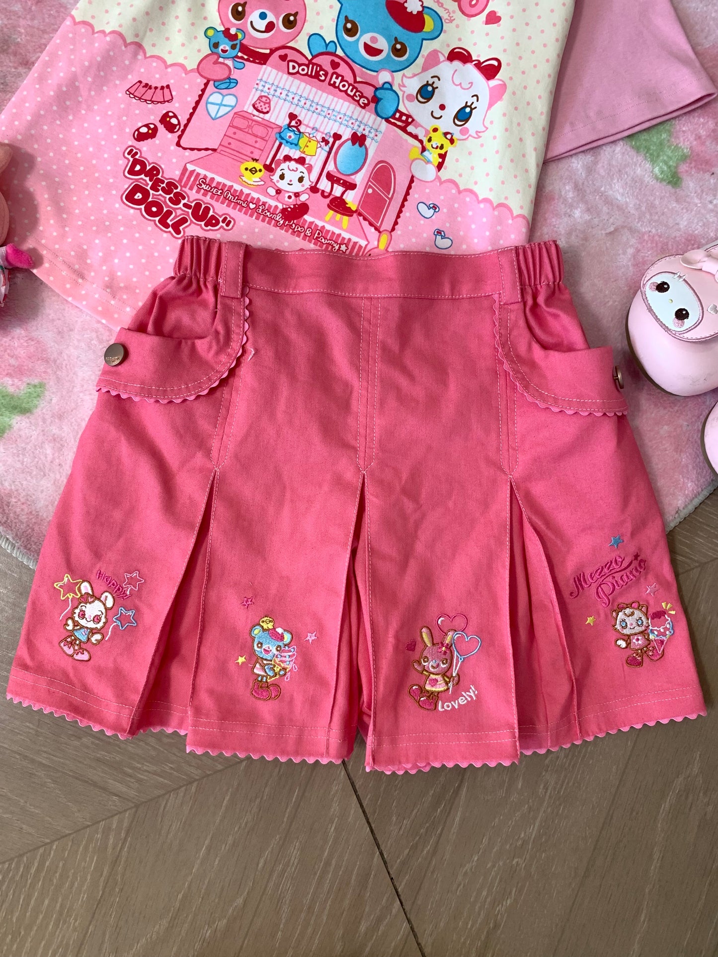 Blurred Bear - Jojifuku Inspired Sweet Cotton Tee & Denim Skirt Set set Blurred Bear Skirt S