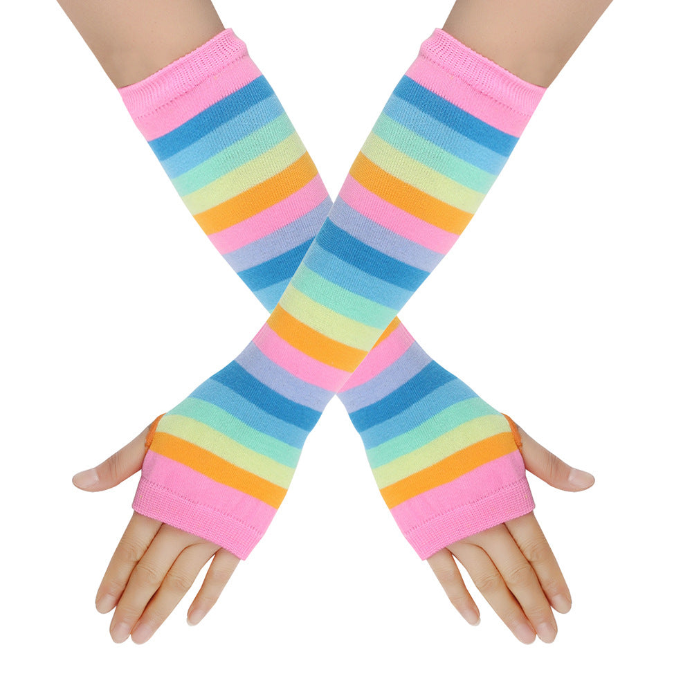 Decora Kei Rainbow Knit Arm Warmers Stretchy sleeves Land Decora