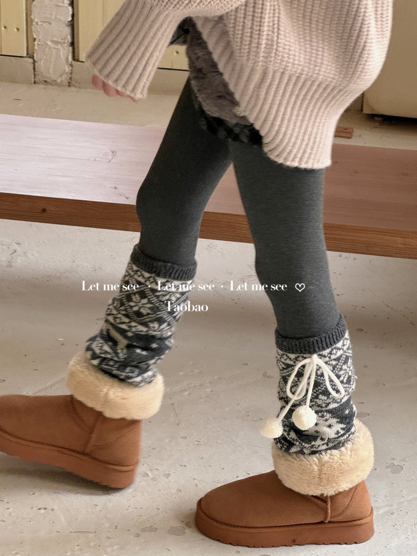LET ME SEE - Snowflake Knit Wool-Look Christmas Leg Warmers leg warmmers let me see Dark Grey