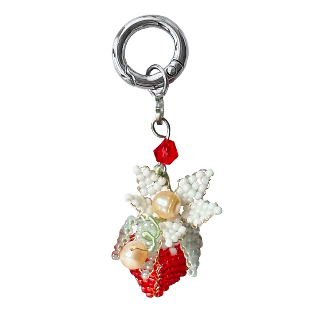 Kiwi Store - Pearl Flower Strawberry Beaded Necklace Keychain necklace kiwi store Red Strawberry Keychain