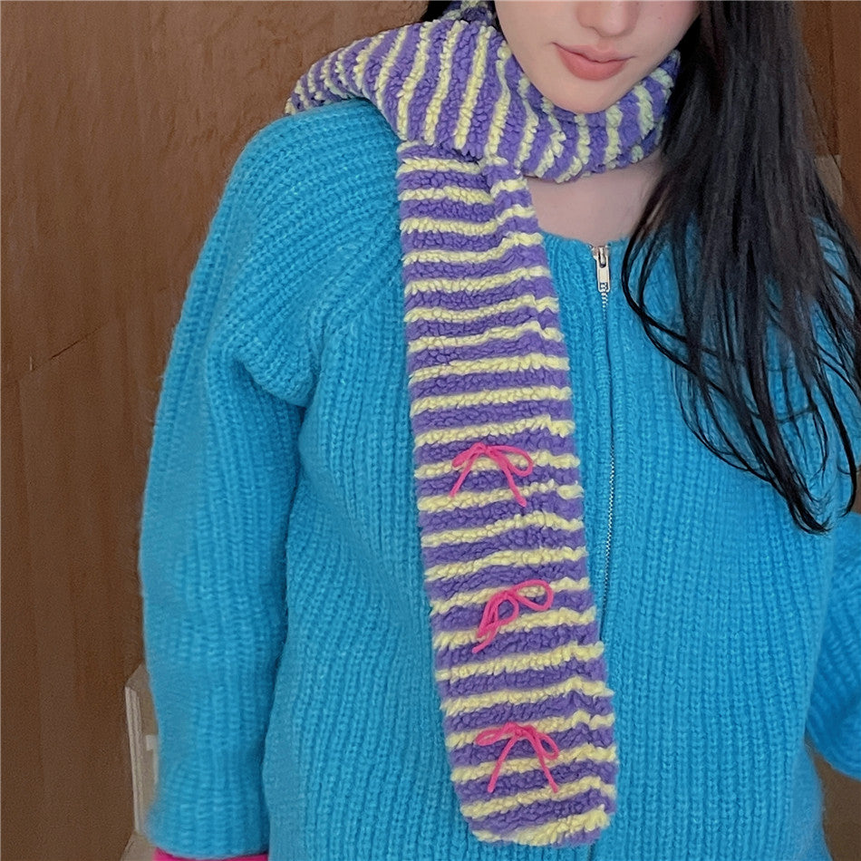 LET ME SEE - Kawaii Colorblock Lamb Scarf scarf let me see Purple Stripes
