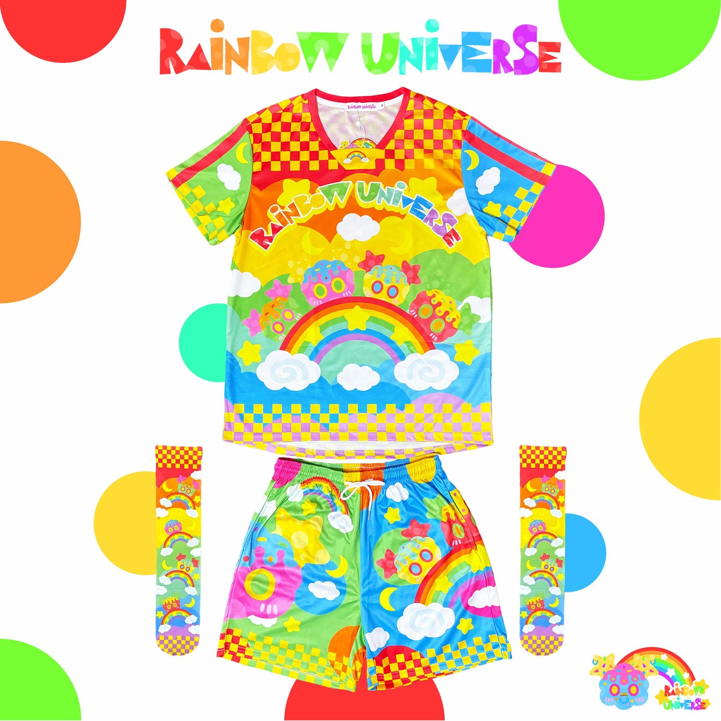 Rainbow Galaxy Rux β Decora Kei Jersey + Shorts + Socks Set set rainbow galaxy rux Set S