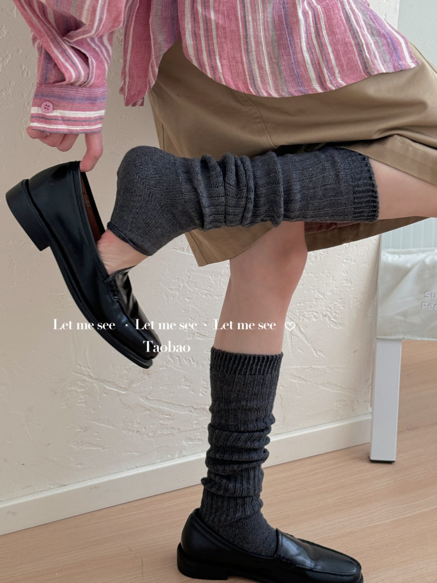 LET ME SEE 复古高级感舒适踩脚袜套 中筒堆堆袜显腿细百搭腿套 sock let me see Dark Grey