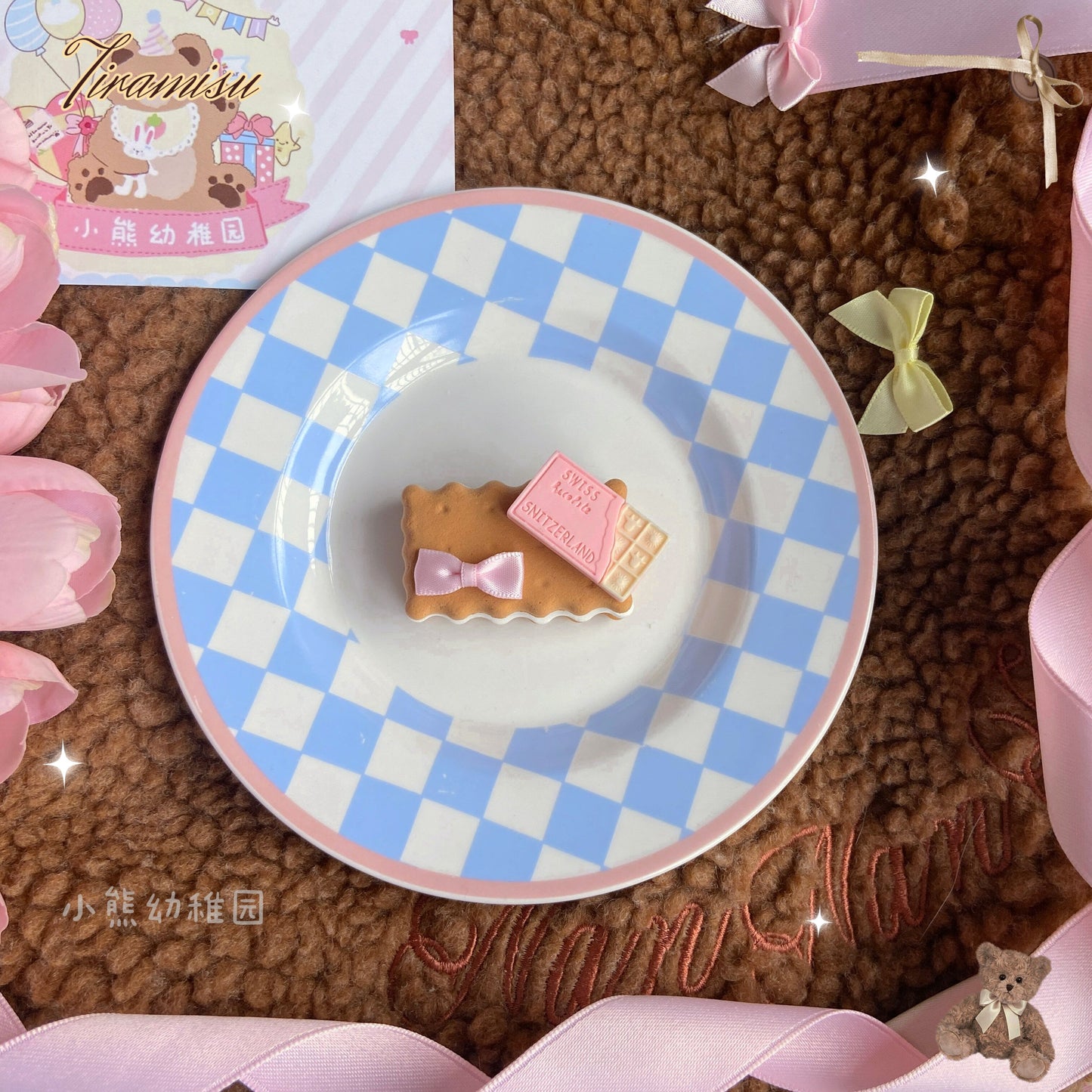Bear Doll Cookie Necklace | Decora Kei Handmade Tiramisu Charm necklace Bear Doll Strawberry chocolate - pendant only
