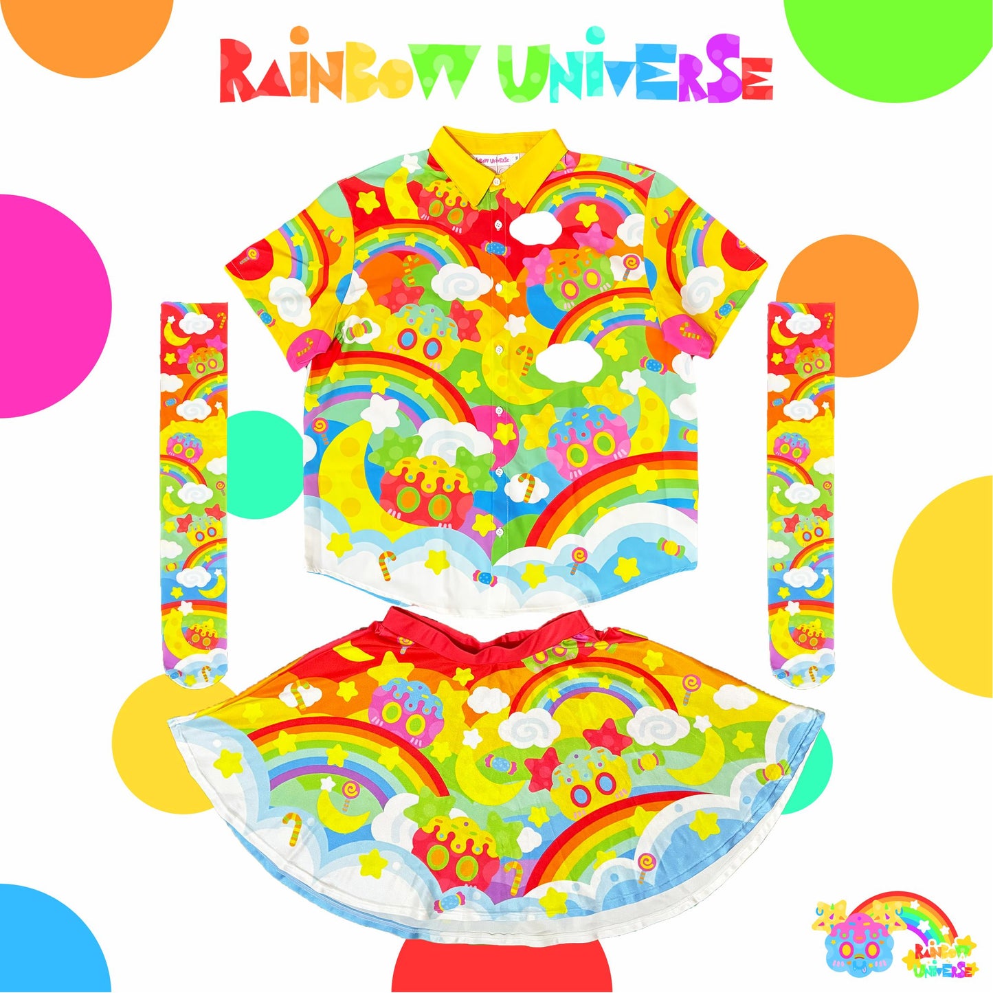 Rainbow Universe RUX - Decora Kei Shirt Skirt Socks Set set Rainbow Universe RUX Set M