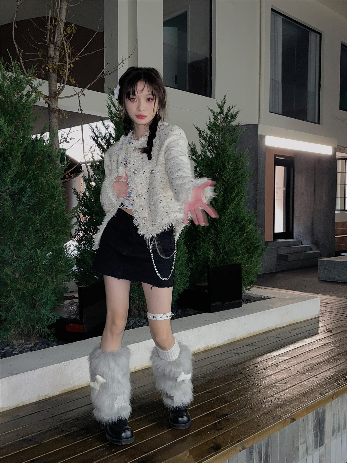 LET ME SEE Pink Fuzzy Leg Warmers | Star Cute Leg Covers leg warmmers let me see Grey