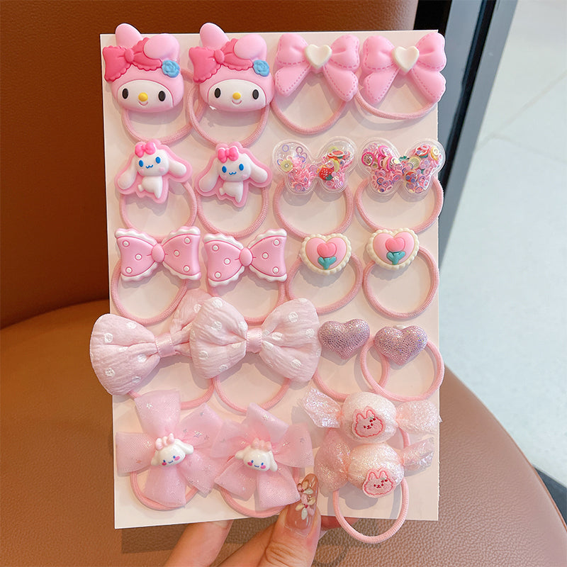DuoFeiMao - Kawaii Kuromi Hair Accessories Set with Clip & Cartoon Elastic Band hair clip duofeimao My Melody Hair Ties 20pcs Set