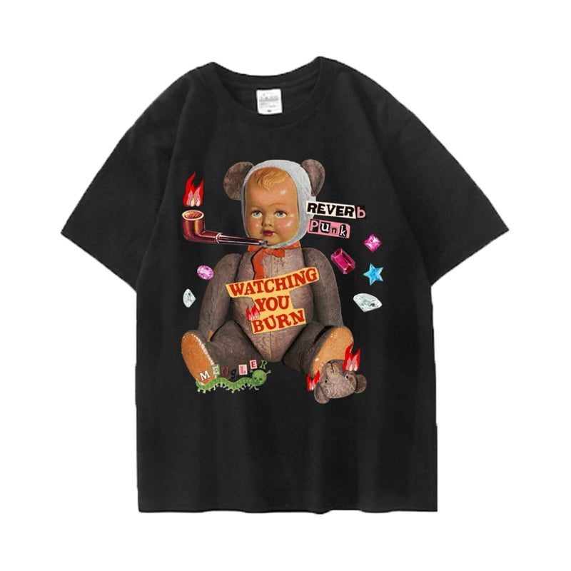 Meugler – Kawaii Patchwork Punk Doll T-Shirt tshirt Meugler Bear Doll T-shirt in Black L