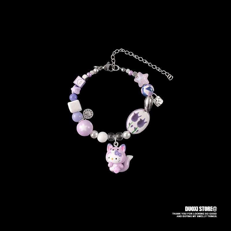 DuoXi - Decora Kei Candy Kitty Beaded Bracelet Colorful Cute bracelet DuoXi Purple