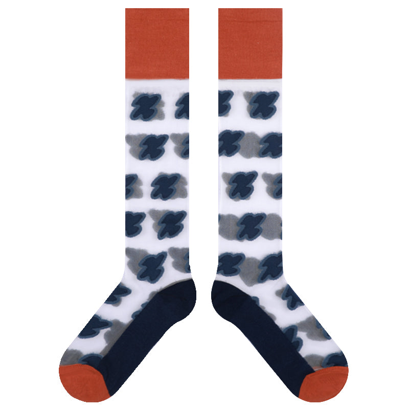 TaoLeSi - Decora Kei Sheer Calf Socks sock TaoLeSi Transparent Base + Full Blue Flowers