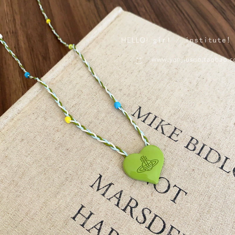GIRL INSTITUTE - Colorful Planet Heart Necklace necklace GIRL INSTITUTE Green