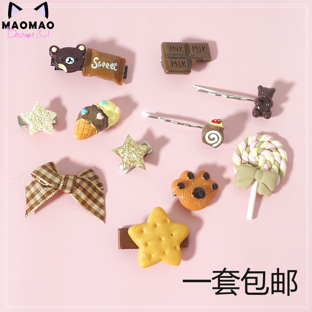 Maojiang Pastel Hair Clips | Harajuku Sweet Bear Candy Hair Clips hair clip maojiang Coffee Set -2