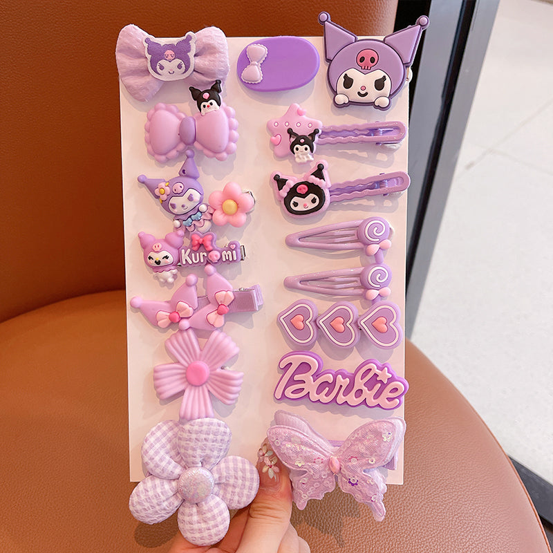 DuoFeiMao - Kawaii Kuromi Hair Accessories Set with Clip & Cartoon Elastic Band hair clip duofeimao Kuromi Hair Clips 16pcs Set