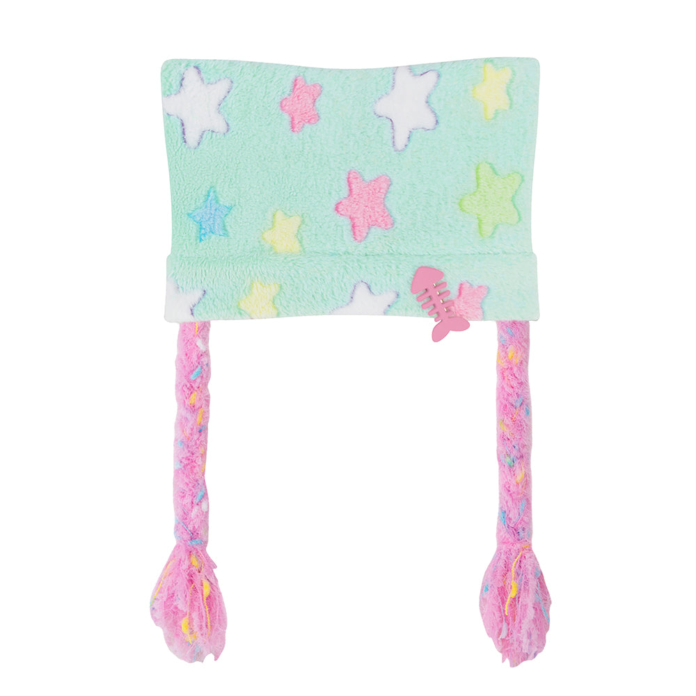 NIHON KIDS - Decora Kei Star Cat Ear Beanie hat NIHON KIDS Mint Green Hat with Pink Braid