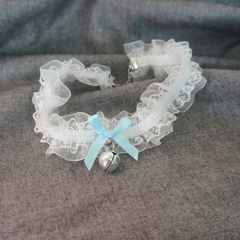 MaoJiang - Kawaii Lace Bell Choker Ribbon Collar necklace maojiang Light Blue