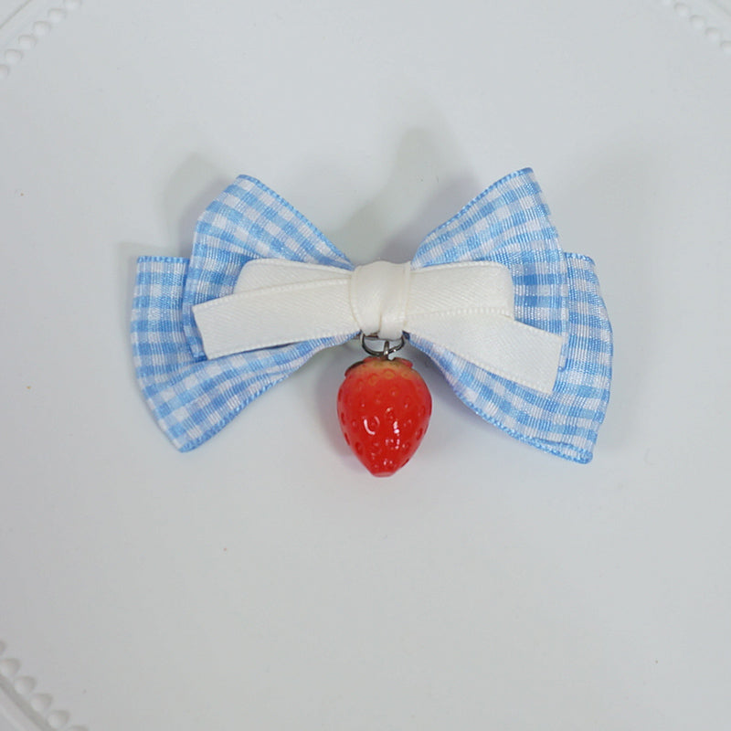 Maojiang Kawaii Plaid Strawberry Bow Clip hair clip maojiang 6