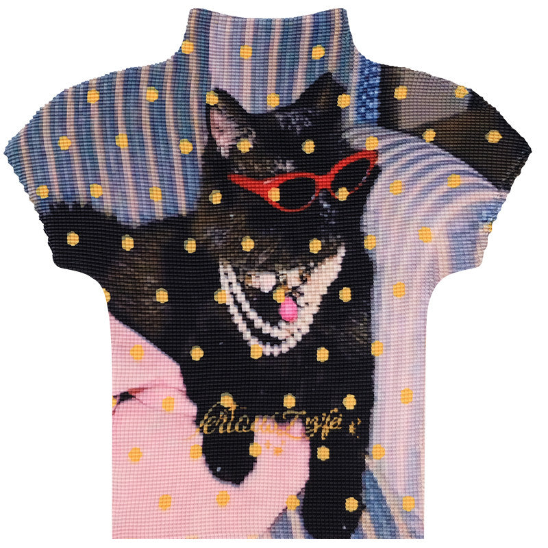 ziziFei - Polka Dot Party Cat Graphic Ruffle Tee tshirt ziziFei