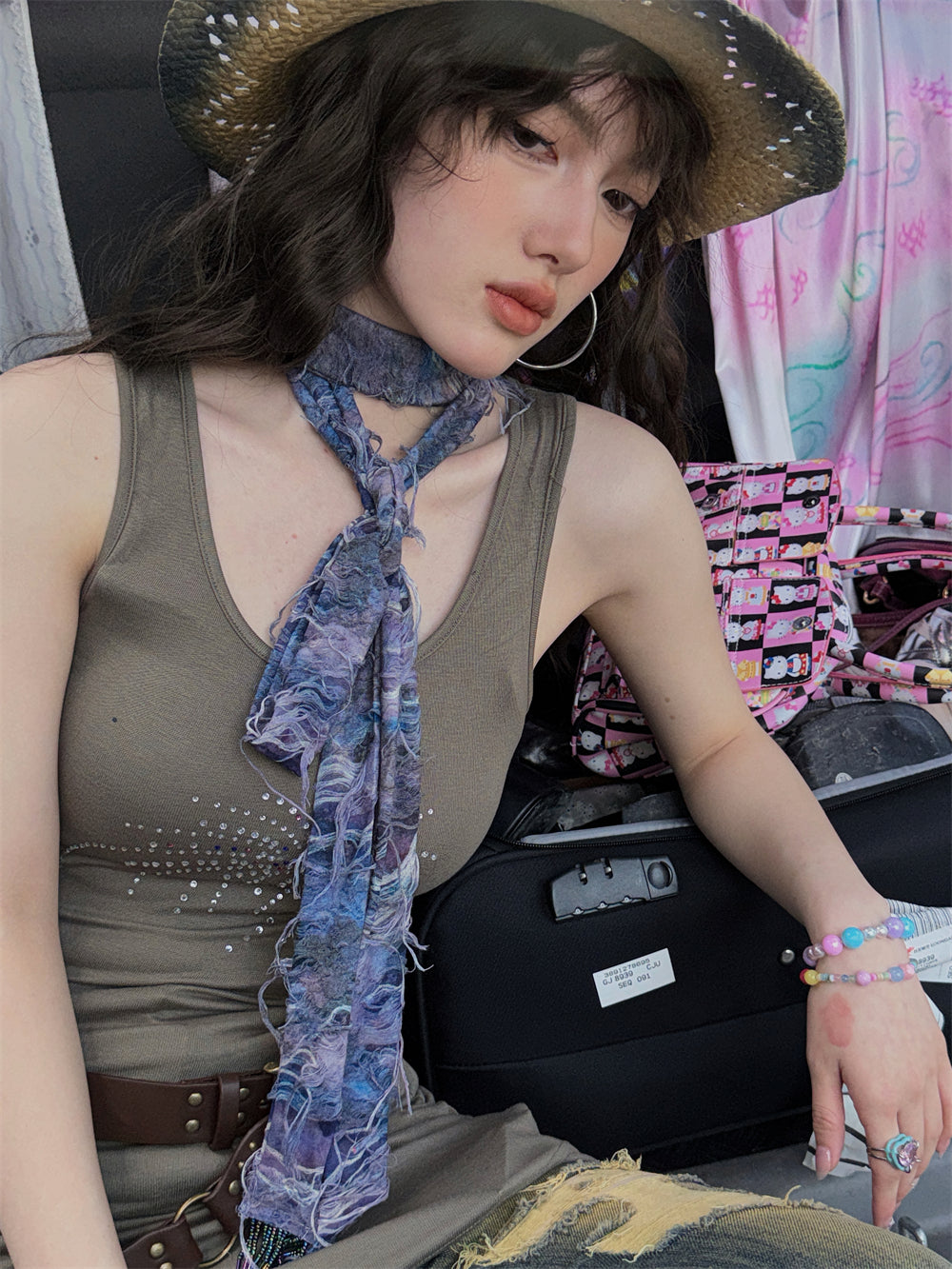 LET ME SEE - Y2K Dark Aesthetic Distressed Hole Leg Warmers leg warmmers let me see Blue Scarf