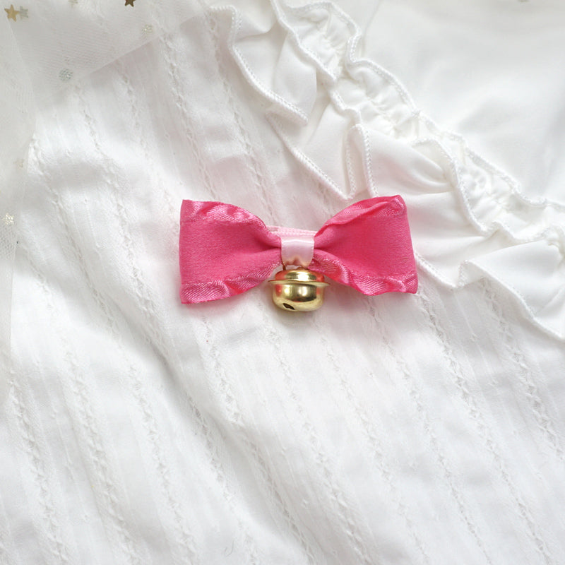MaoJiang - Kawaii Pink Bow Hair Clip Handmade with Bell hair clip maojiang #7 - 1pc