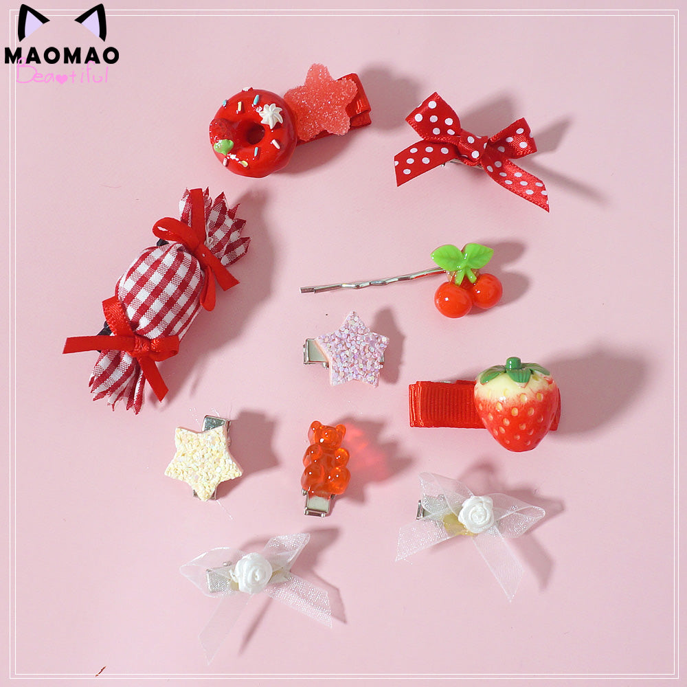 Maojiang Pastel Hair Clips | Harajuku Sweet Bear Candy Hair Clips hair clip maojiang Red Set
