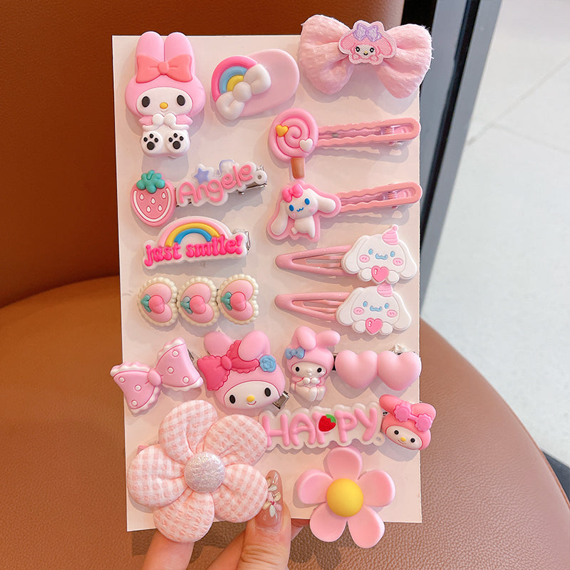 DuoFeiMao - Kawaii Kuromi Hair Accessories Set with Clip & Cartoon Elastic Band hair clip duofeimao My Melody Hair Clips 16pcs Set