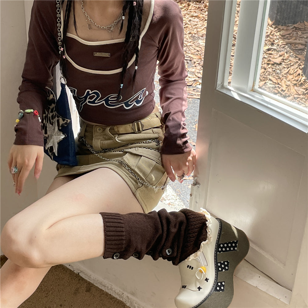 LET ME SEE Button Leg Warmers | Multicolor Knit Leg Covers leg warmmers let me see Coffee
