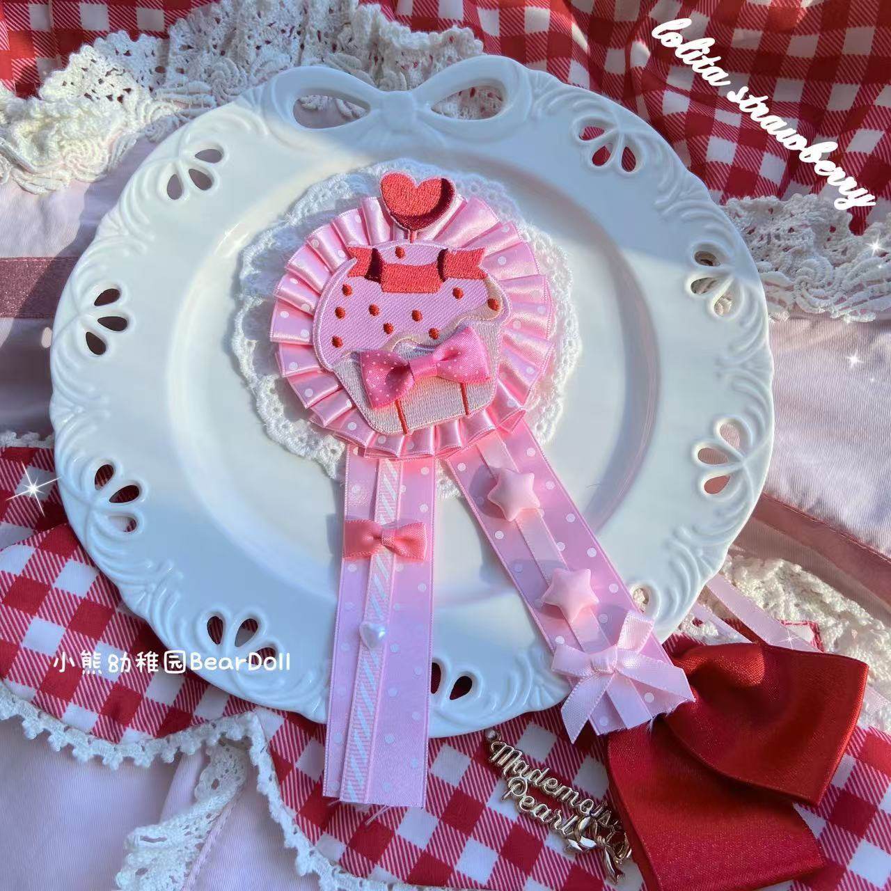 Bear Doll - Kawaii Strawberry Cherry Pin hair clip Bear Doll Cupcake