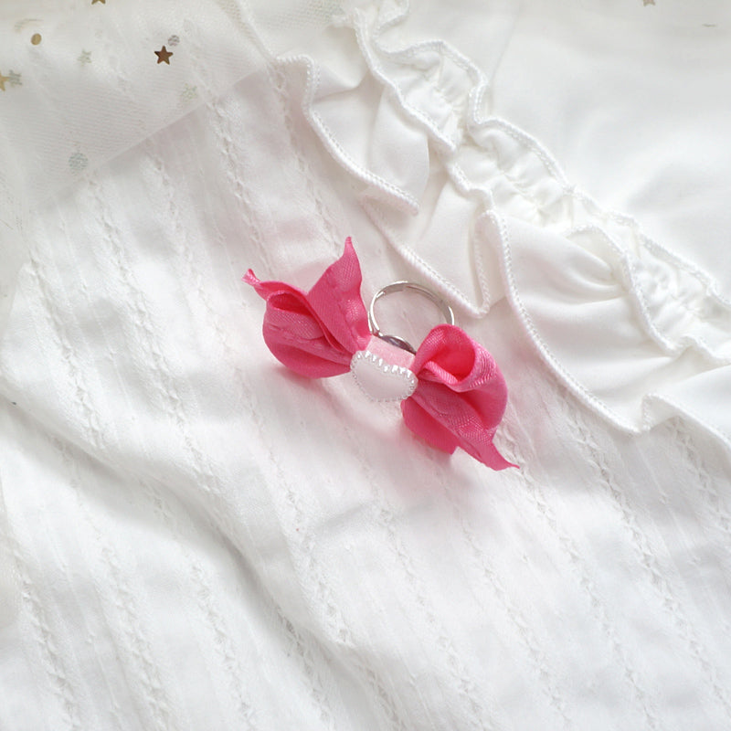 MaoJiang - Kawaii Pink Bow Hair Clip Handmade with Bell hair clip maojiang #8 - 1pc