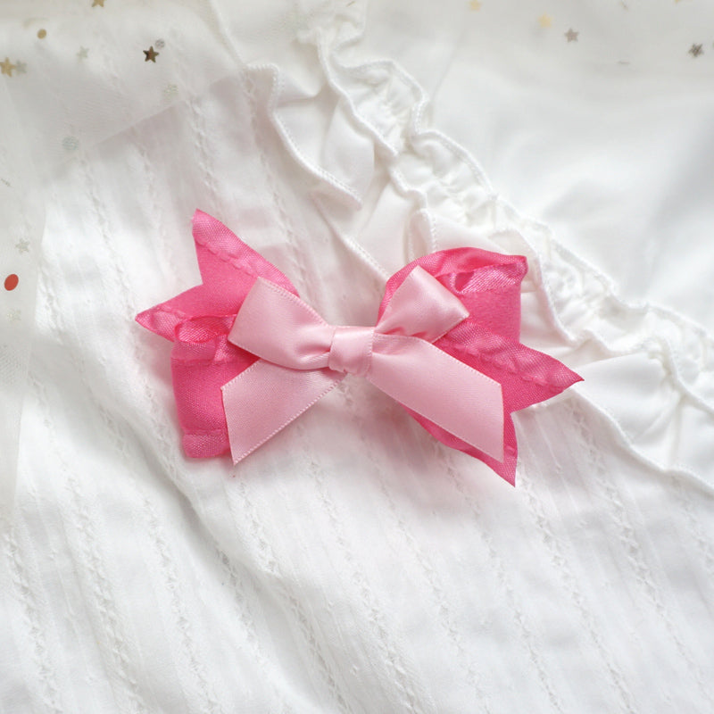MaoJiang - Kawaii Pink Bow Hair Clip Handmade with Bell hair clip maojiang #9 - 1pc